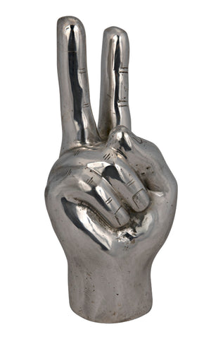 Noir Peace Sign Sculpture in Textured Silver Finish - Handcrafted Modern Bohemian Accent for Home Decor AB-144SV