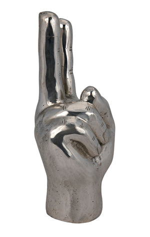 Noir Peace Sign Sculpture in Textured Silver Finish - Handcrafted Modern Bohemian Accent for Home Decor AB-144SV
