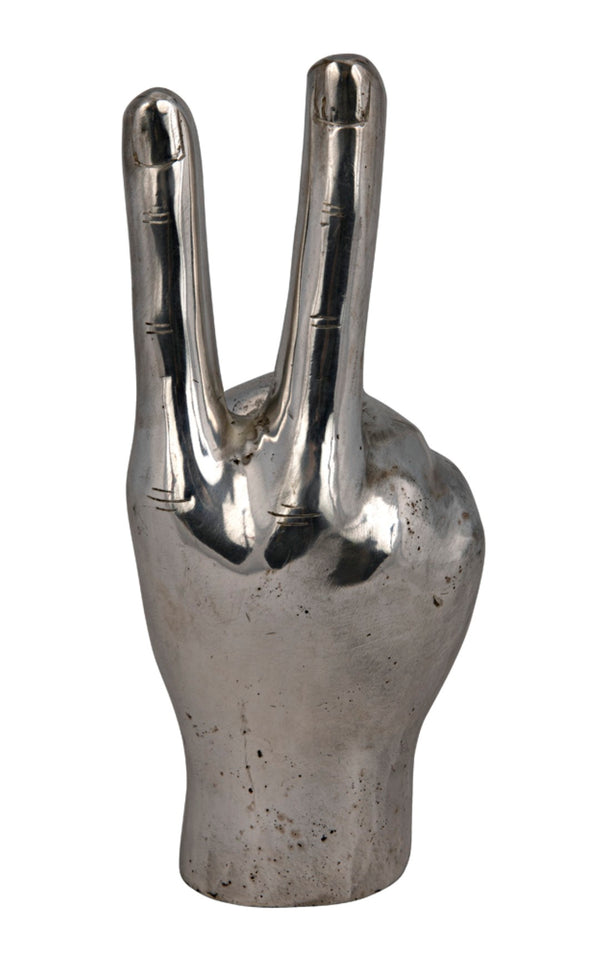 Noir Peace Sign Sculpture in Textured Silver Finish - Handcrafted Modern Bohemian Accent for Home Decor AB-144SV