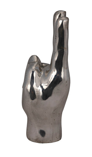 Noir Peace Sign Sculpture in Textured Silver Finish - Handcrafted Modern Bohemian Accent for Home Decor AB-144SV