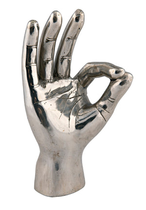 Noir Ok Sign - Handcrafted Silver Metal Sculpture for Modern Decor, Cheerful Gift for Home & Office AB-150SV