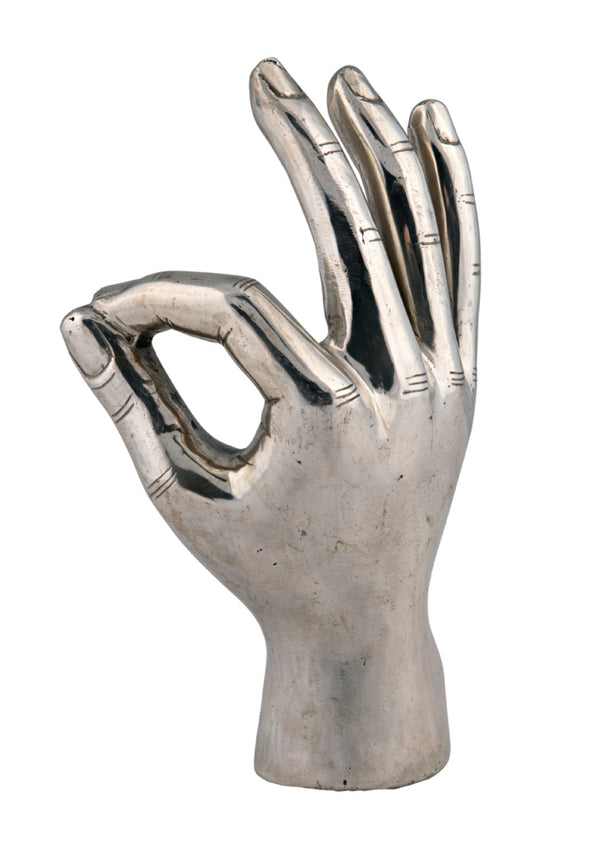 Noir Ok Sign - Handcrafted Silver Metal Sculpture for Modern Decor, Cheerful Gift for Home & Office AB-150SV