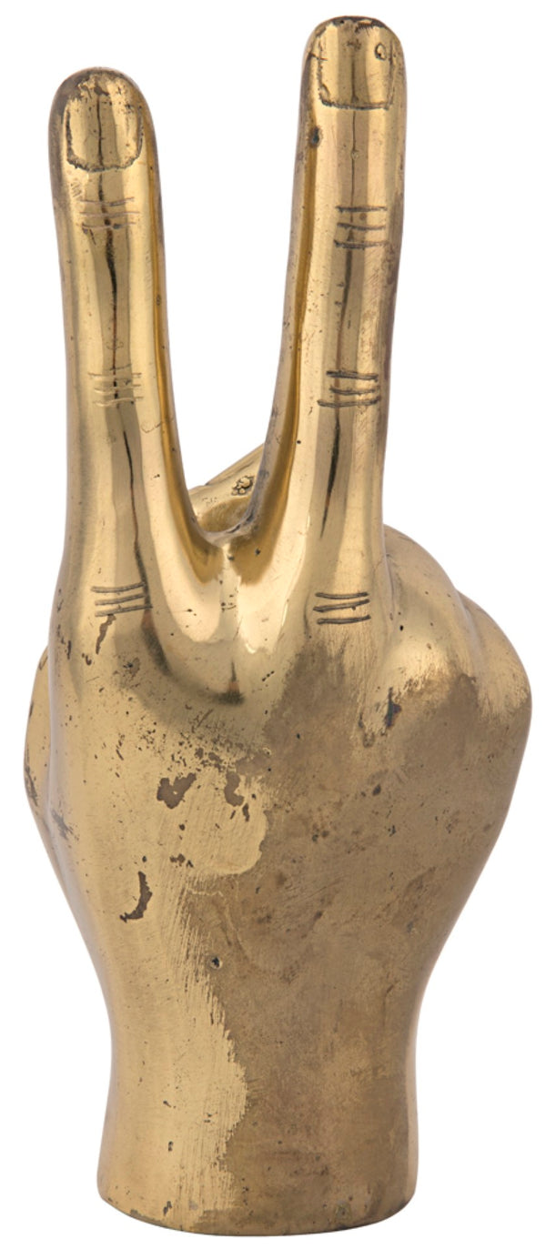 Noir Peace Sign Sculpture in Antique Brass - Handcrafted Decorative Accent for Modern Home & Office Decor AB-1BR