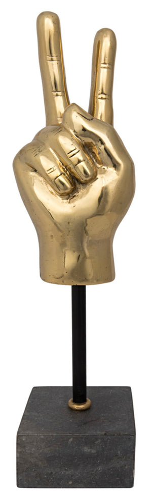 Noir Peace Sign Sculpture on Marble Base - Modern Bohemian Accent for Home & Office Decor, 16" Tall AB-1SBR