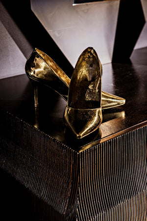 Noir Heel, Artisan-Crafted Brass Stiletto Sculpture - Glamorous Home Accent for Chic Décor Lovers AB-272B