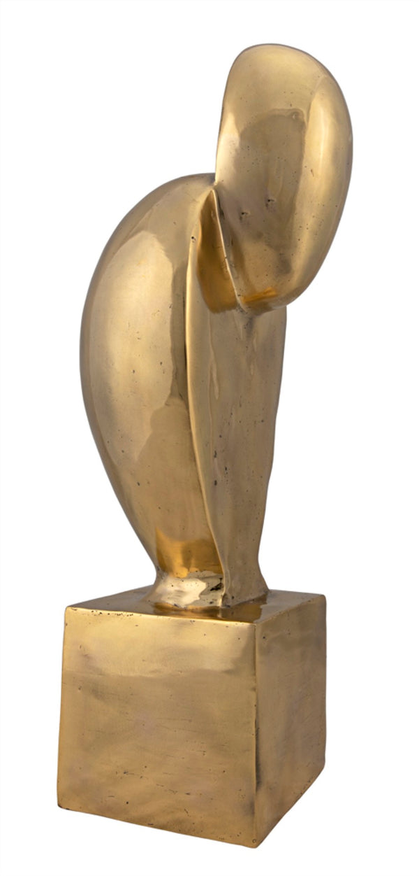 Noir Ripley, Striking Antique Brass Bird-of-Prey Sculpture on Cube Base for Modern Decor Accents AB-292BR