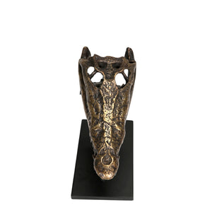 Noir Brass Alligator Sculpture on Iron Stand - Elegant Antique Finish for Home, Office, or Gallery Display AB-83L