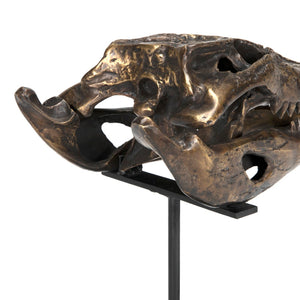 Noir Brass Alligator Sculpture on Iron Stand - Elegant Antique Finish for Home, Office, or Gallery Display AB-83L