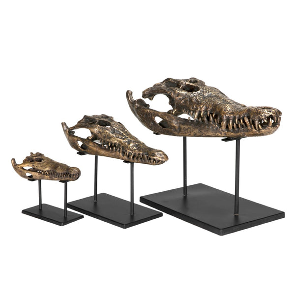 Noir Brass Alligator Sculpture on Iron Stand - Elegant Antique Finish for Home, Office, or Gallery Display AB-83L
