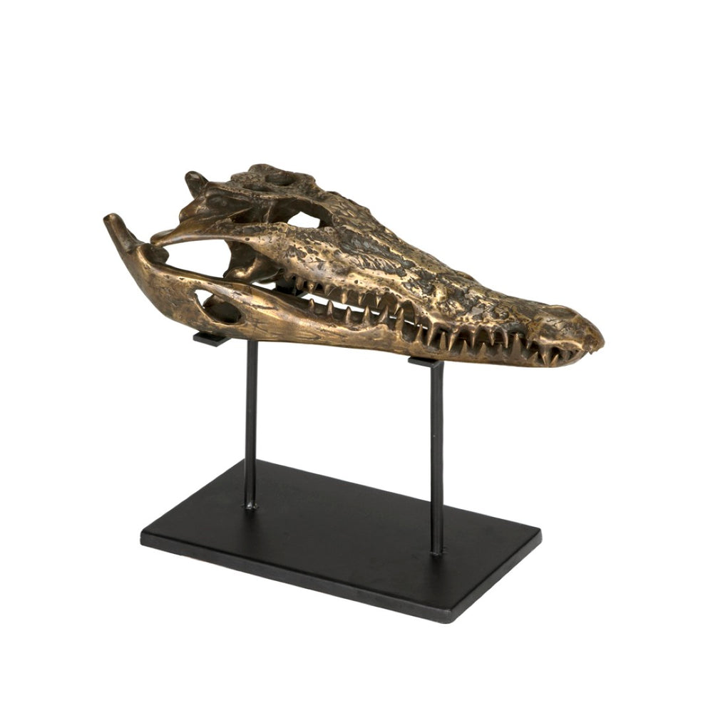 Noir Brass Alligator Sculpture on Stand – Vintage Charm with Durable Metal Finish for Home or Office Décor AB-83M