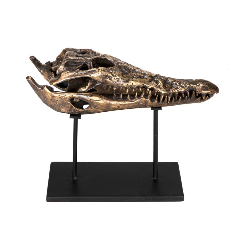 Noir Brass Alligator Sculpture on Stand – Vintage Charm with Durable Metal Finish for Home or Office Décor AB-83M