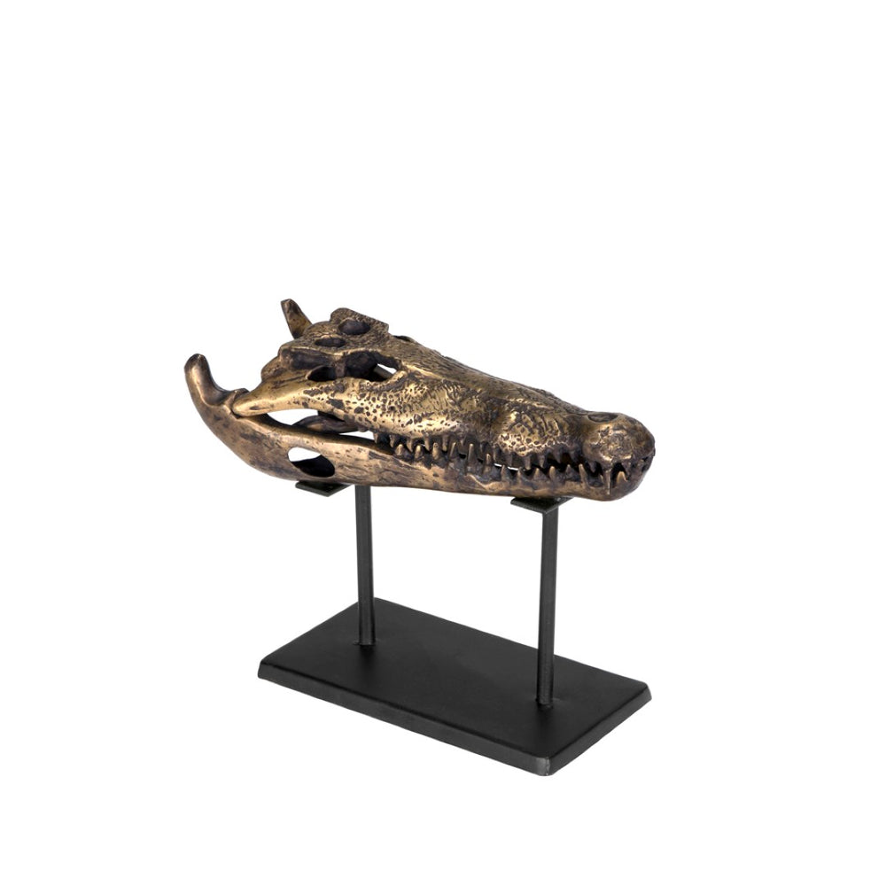 Noir Brass Alligator Sculpture on Iron Stand – Vintage Charm for Home Decor, Office Accent & Gift Idea AB-83S