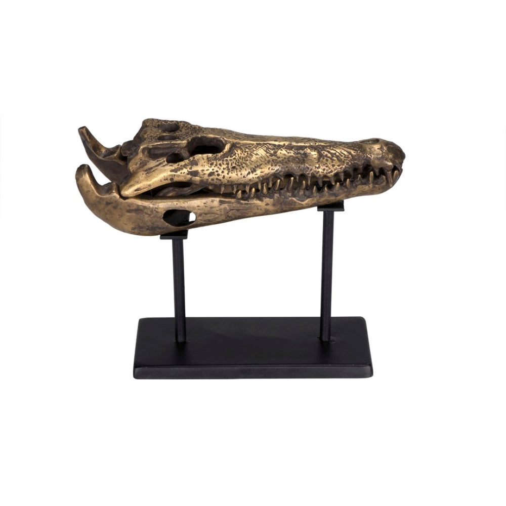 Noir Brass Alligator Sculpture on Iron Stand – Vintage Charm for Home Decor, Office Accent & Gift Idea AB-83S