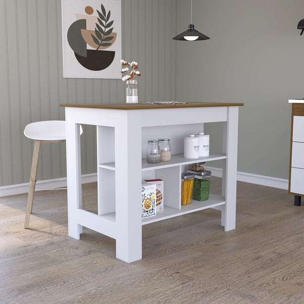 English Elm Cala Kitchen island with wide prep surface, spacious leg room and three open shelves for storage Multicolor 45.7 L x 32.7 W x 4.3 H B07092012