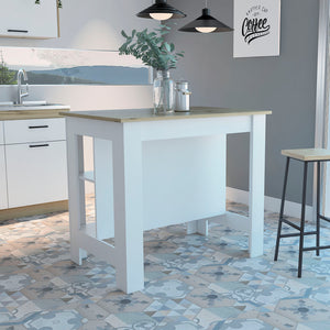 English Elm Cala Kitchen island with wide prep top, stool-friendly legroom and three open shelves for storage and organization Multicolor 45.6 L x 32.7 W x 4.3 H B20092010