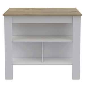 English Elm Cala Kitchen island with wide prep top, stool-friendly legroom and three open shelves for storage and organization Multicolor 45.6 L x 32.7 W x 4.3 H B20092010