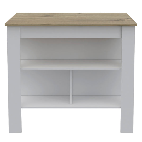 English Elm Cala Kitchen island with wide prep top, stool-friendly legroom and three open shelves for storage and organization Multicolor 45.6 L x 32.7 W x 4.3 H B20092010