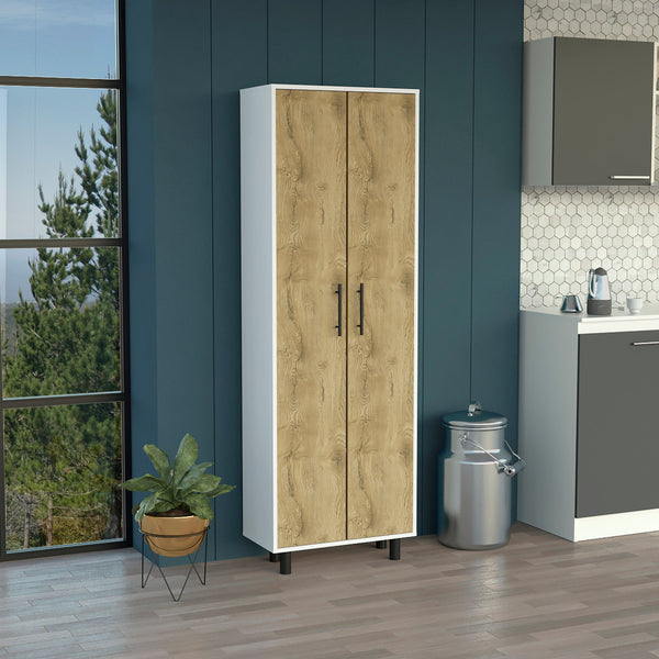 English Elm Multistorage lockable cabinet 35" H with two doors, two shelves, metal hardware, wheels for mobility Multicolor 78.74 L x 17.32 W x 5.12 H B097133047