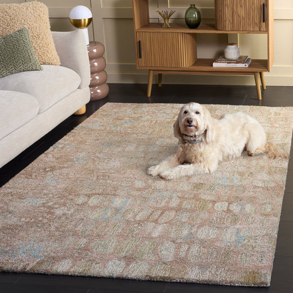 Safavieh Abstract Hand-Tufted Round Rug In Light Green And Blush — Soft Polyester Pile, Modern Abstract Accent 6'-0" x 6'-0" ABT156Y-6R