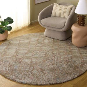 Safavieh Abstract Hand-Tufted Round Rug In Light Green And Blush — Soft Polyester Pile, Modern Abstract Accent 6'-0" x 6'-0" ABT156Y-6R
