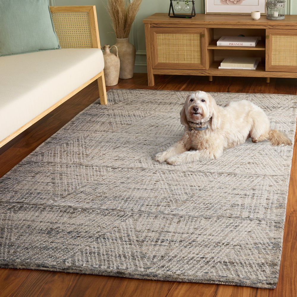 Safavieh Abstract Hand‑Tufted Grey Ivory Area Rug 8X10 Wool Cotton Low‑Pile 3/8" For Modern Living Spaces 9'-0" x 12'-0" ABT176F-9