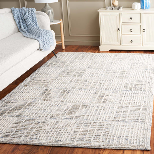 Safavieh Abstract Contemporary Area Rug - Hand Tufted Wool Blend With Elegant Geometric Design For Modern Homes Blue ,Grey 80% Wool 20% Cotton Abt275m-3