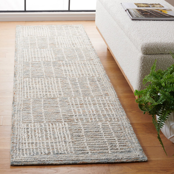 Safavieh Abstract Hand‑Tufted Wool-Cotton Round Rug In Brown And Ivory — High-Low Abstract Blocks, Soft Durable Texture 8'-0" x 8'-0" ABT275T-8R
