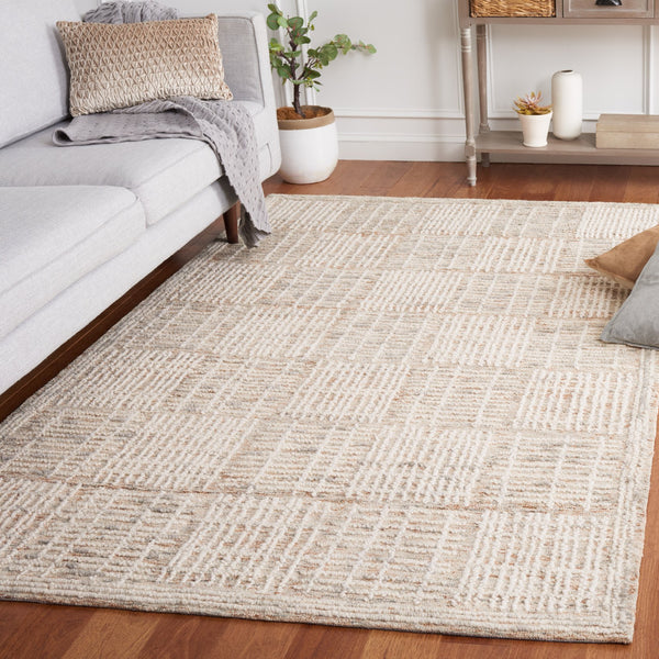 Safavieh Abstract Contemporary Area Rug - Hand Tufted Wool Blend With Elegant Geometric Design For Modern Homes Brown ,Ivory 80% Wool 20% Cotton Abt275t-8sq