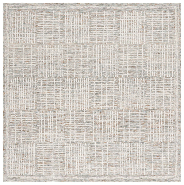 Safavieh Abstract Hand‑Tufted Wool-Cotton Round Rug In Brown And Ivory — High-Low Abstract Blocks, Soft Durable Texture 8'-0" x 8'-0" ABT275T-8R