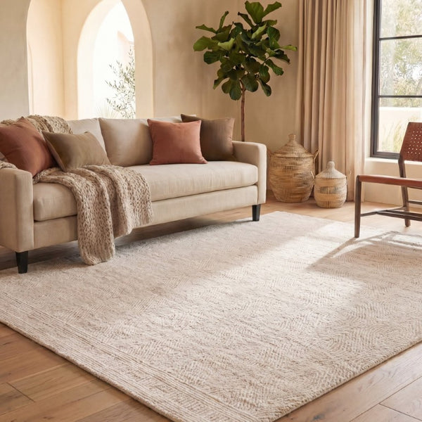 Safavieh Abstract Hand Tufted Wool Area Rug Solid Ivory Beige Oversized Living Room Floor ABT340A-1218
