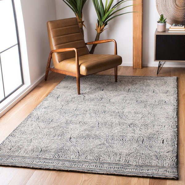 Safavieh Abstract Hand-Tufted Wool Rug In Ivory & Charcoal — Scandinavian Abstract Design, Low-Profile Elegance 6'-0" x 8'-0" ABT340H-68