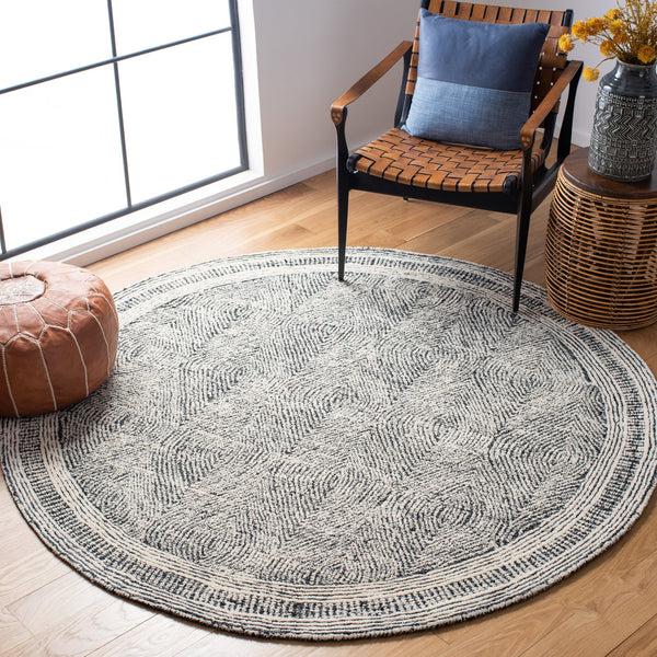 Safavieh Abstract Hand-Tufted Wool Rug Oval — Scandinavian Geometric Ivory Charcoal, Soft Plush Texture For Living Rooms 6'-0" x 8'-0" ABT340H-68OV