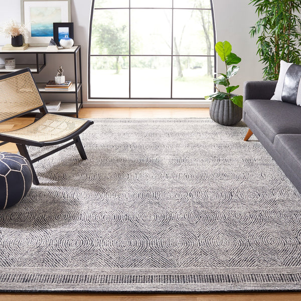 Safavieh Abstract Hand-Tufted Wool Rug Oval — Scandinavian Geometric Ivory Charcoal, Soft Plush Texture For Living Rooms 6'-0" x 8'-0" ABT340H-68OV