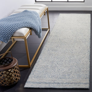 Safavieh Abstract Hand-Tufted Wool Oval Rug In Ivory And Blue — Scandinavian Abstract Motif, Low-Profile Durable Texture 6'-0" x 8'-0" ABT340M-68OV