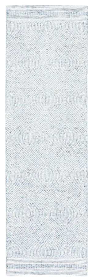 Safavieh Abstract Hand-Tufted Wool Oval Rug In Ivory And Blue — Scandinavian Abstract Motif, Low-Profile Durable Texture 6'-0" x 8'-0" ABT340M-68OV