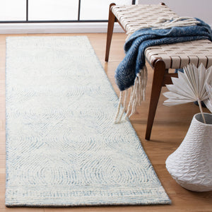 Safavieh Abstract Hand-Tufted Wool Oval Rug In Ivory And Blue — Scandinavian Abstract Motif, Low-Profile Durable Texture 6'-0" x 8'-0" ABT340M-68OV