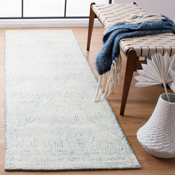 Safavieh Abstract Hand-Tufted Wool Oval Rug In Ivory And Blue — Scandinavian Abstract Motif, Low-Profile Durable Texture 6'-0" x 8'-0" ABT340M-68OV