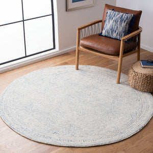 Safavieh Abstract Hand-Tufted Wool Oval Rug In Ivory And Blue — Scandinavian Abstract Motif, Low-Profile Durable Texture 6'-0" x 8'-0" ABT340M-68OV