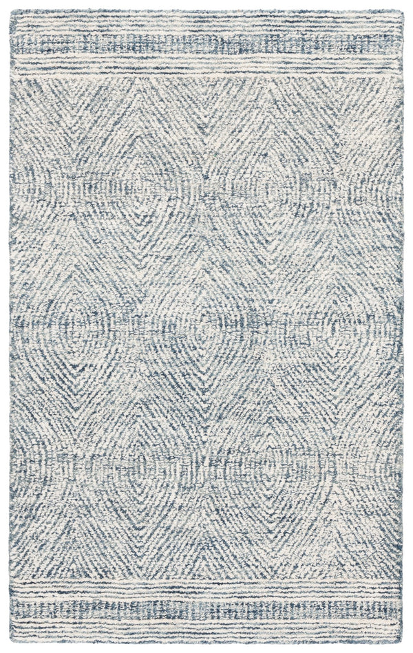 Safavieh Abstract Hand-Tufted Wool Area Rug In Ivory & Navy – Scandinavian Geometric Accent, Durable Comfort 4'-0" x 4'-0" ABT340N-4R