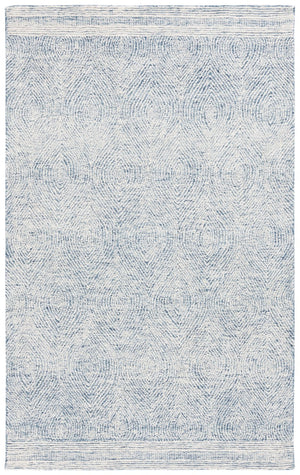 Safavieh Abstract Hand-Tufted Wool Rug In Ivory And Navy — Minimal Geometric Design, Low-Profile Soft Comfort 8'-0" x 8'-0" ABT340N-8SQ