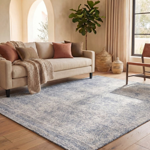 Safavieh Abstract Hand Tufted Wool Rug Ivory Navy Minimal Pile for Living or Dining Spaces ABT340N-9