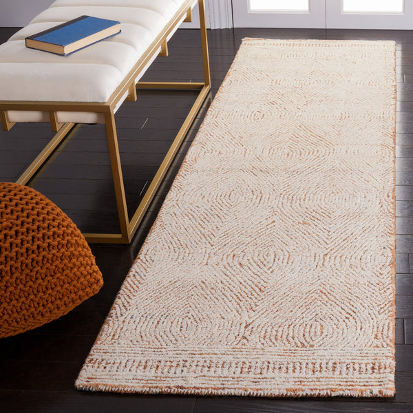 Safavieh Abstract Hand-Tufted Wool Area Rug In Ivory & Rust — Scandinavian Geometric Design, Low Pile Cozy Texture 12'-0" x 12'-0" ABT340P-12R