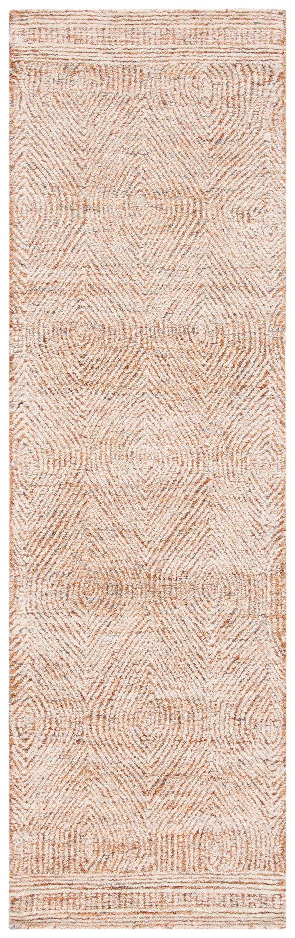 Safavieh Abstract Hand-Tufted Wool Area Rug In Ivory & Rust — Scandinavian Geometric Design, Low Pile Cozy Texture 12'-0" x 12'-0" ABT340P-12R