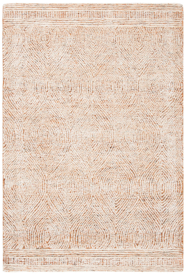 Safavieh Abstract Hand-Tufted Wool Area Rug In Ivory & Rust — Scandinavian Geometric Design, Low Pile Cozy Texture 12'-0" x 12'-0" ABT340P-12R