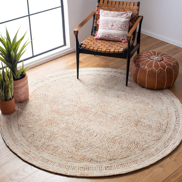 Safavieh Abstract Hand-Tufted Wool Area Rug In Ivory & Rust — Scandinavian Geometric Design, Low Pile Cozy Texture 12'-0" x 12'-0" ABT340P-12R