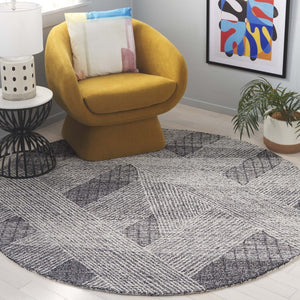 Safavieh Abstract Hand Tufted Wool Runner Rug Geometric Ivory Charcoal Hallway Accent 6'-0" x 6'-0" - A ABT360H-6R