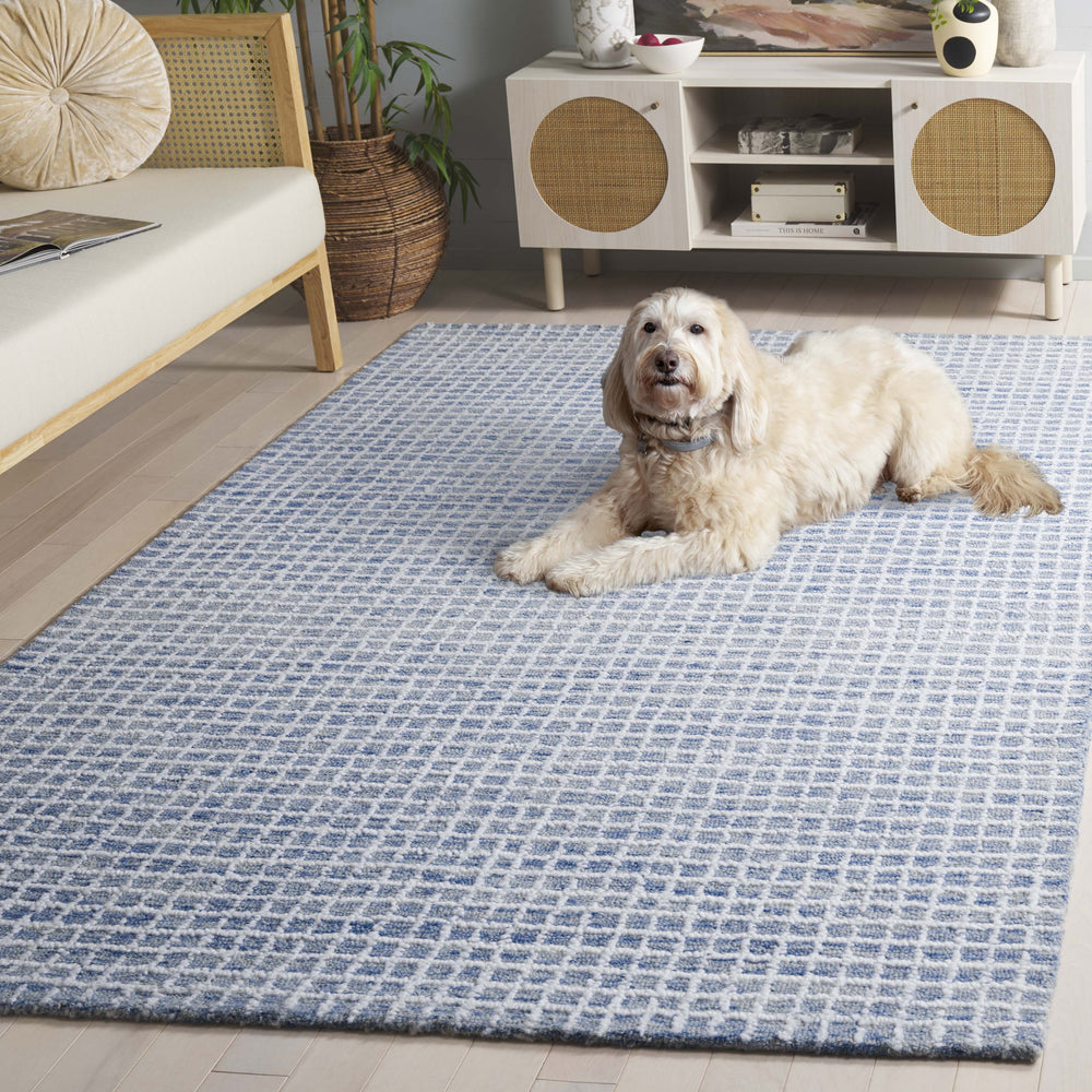 Safavieh Abstract Hand-Tufted Ivory And Blue Geometric Rug — Durable Polyester-Cotton Blend, Low Pile Comfort 8'-0" x 10'-0" ABT362M-8