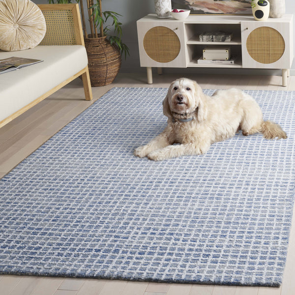 Safavieh Abstract Hand-Tufted Ivory And Blue Area Rug — Subtle Geometric Distressed Design, Soft Durable Blend 5'-0" x 8'-0" ABT362M-5
