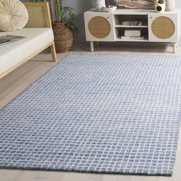 Safavieh Abstract Hand-Tufted Ivory And Blue Area Rug — Subtle Geometric Distressed Design, Soft Durable Blend 5'-0" x 8'-0" ABT362M-5