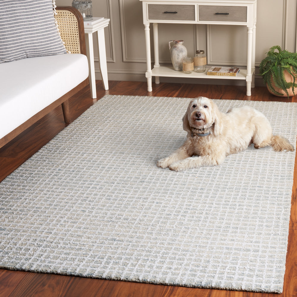 Safavieh Abstract Hand-Tufted Ivory And Sage Area Rug — Low-Profile Polyester-Cotton Blend, Modern Texture 6'-0" x 6'-0" ABT362W-6SQ